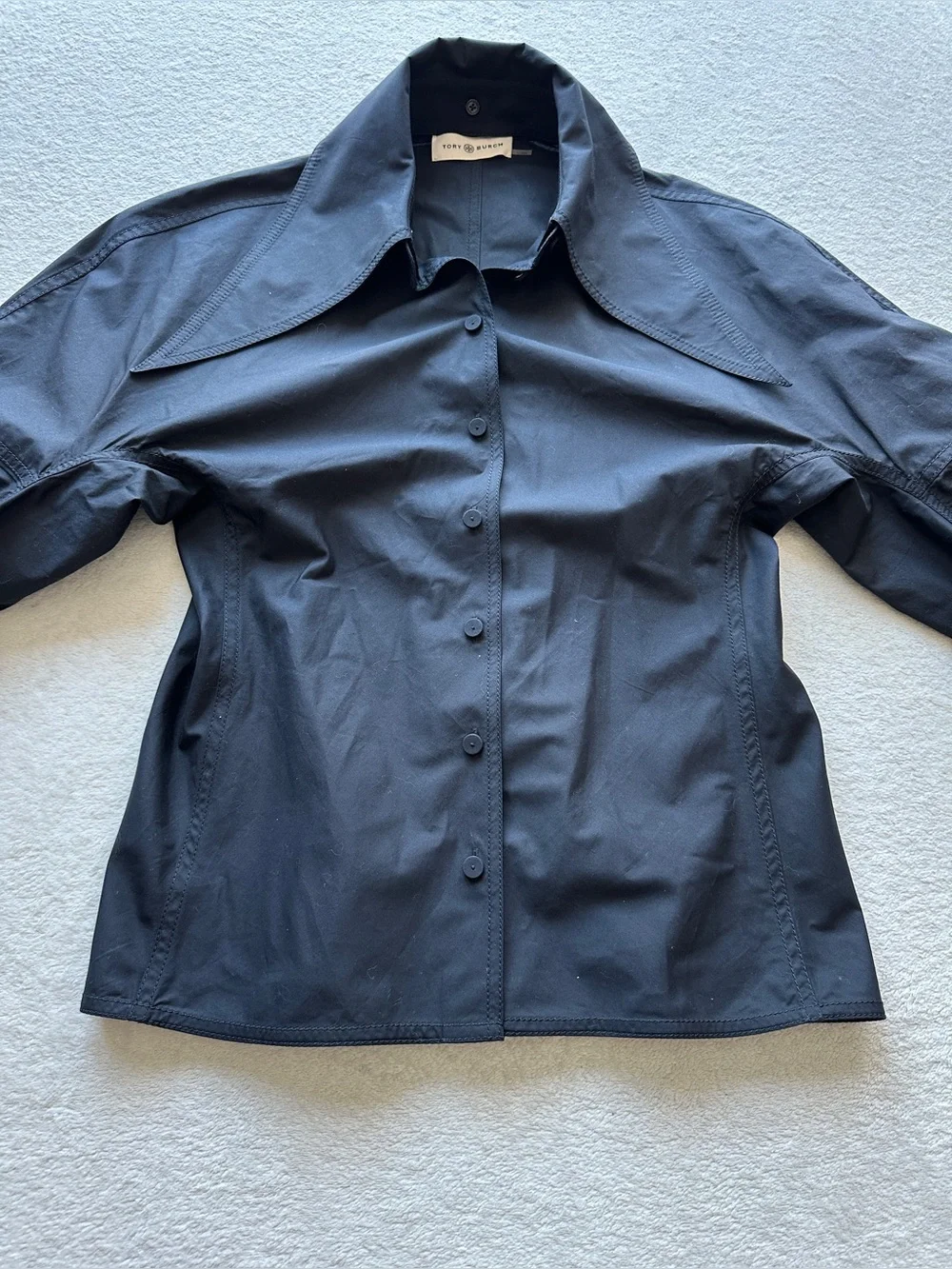 Tory Burch Poplin Shirt Black Cotton size‎ 2 small like NEW removable collar